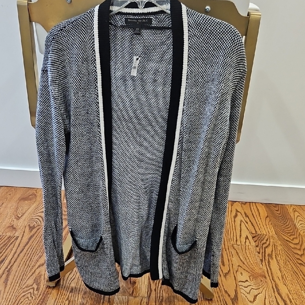 Black and White Open Front Cardigan